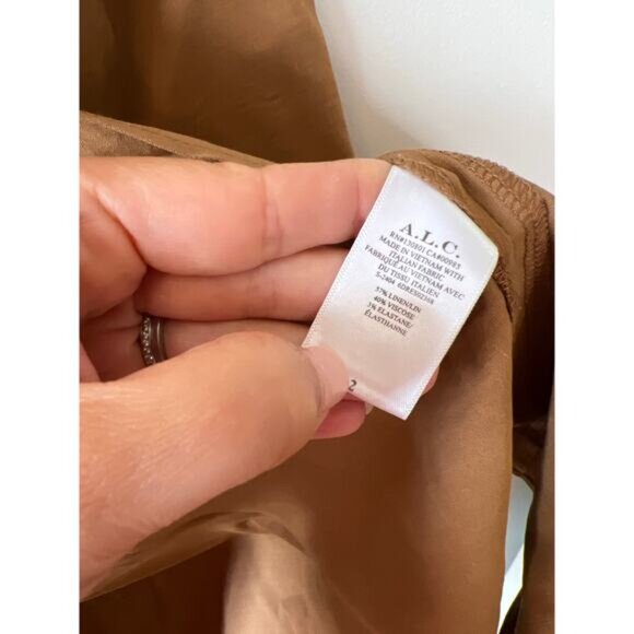 NEW A.L.C. Sylvie Linen Halter-Neckline Asymmetric Pleat Midi Dress Brown Size:2 - Picture 5 of 7